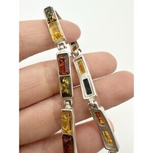 natural tri color amber bracelet 7.75” Silver Tone